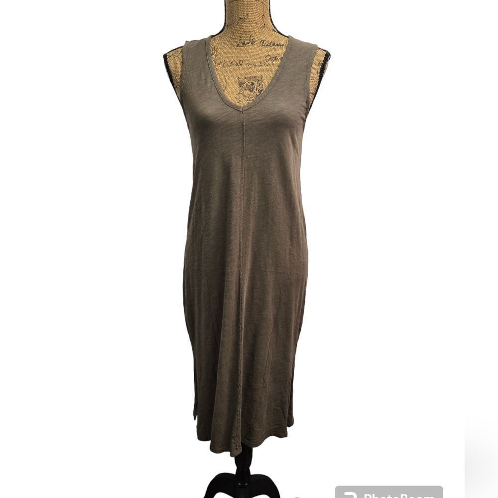 Bobi Cotton V-Neck Midi Dress Sz S Olive Tree NWT